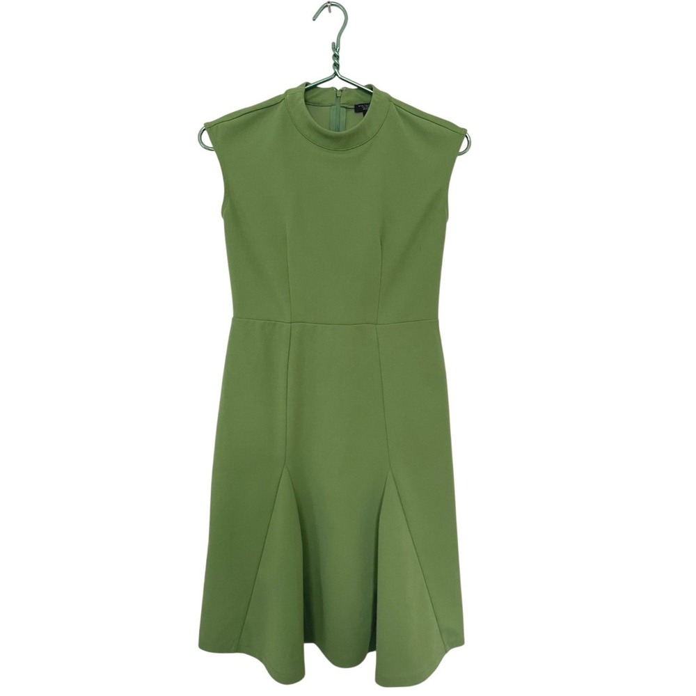 Ann‎ Taylor Green Mock Neck Sleeveless Fit Flare Sheath Midi Dress Petite 00P